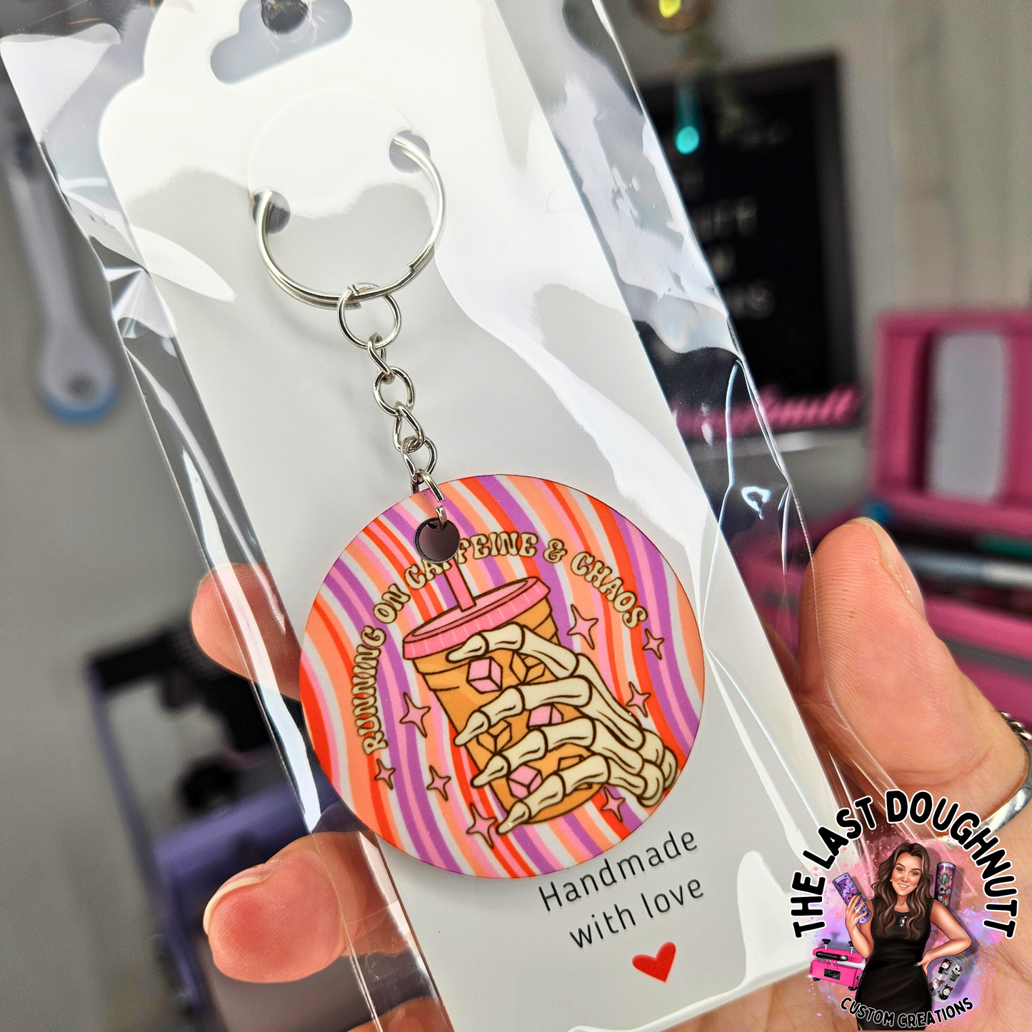 Running on Caffeine & Chaos Iced Coffee Keychain