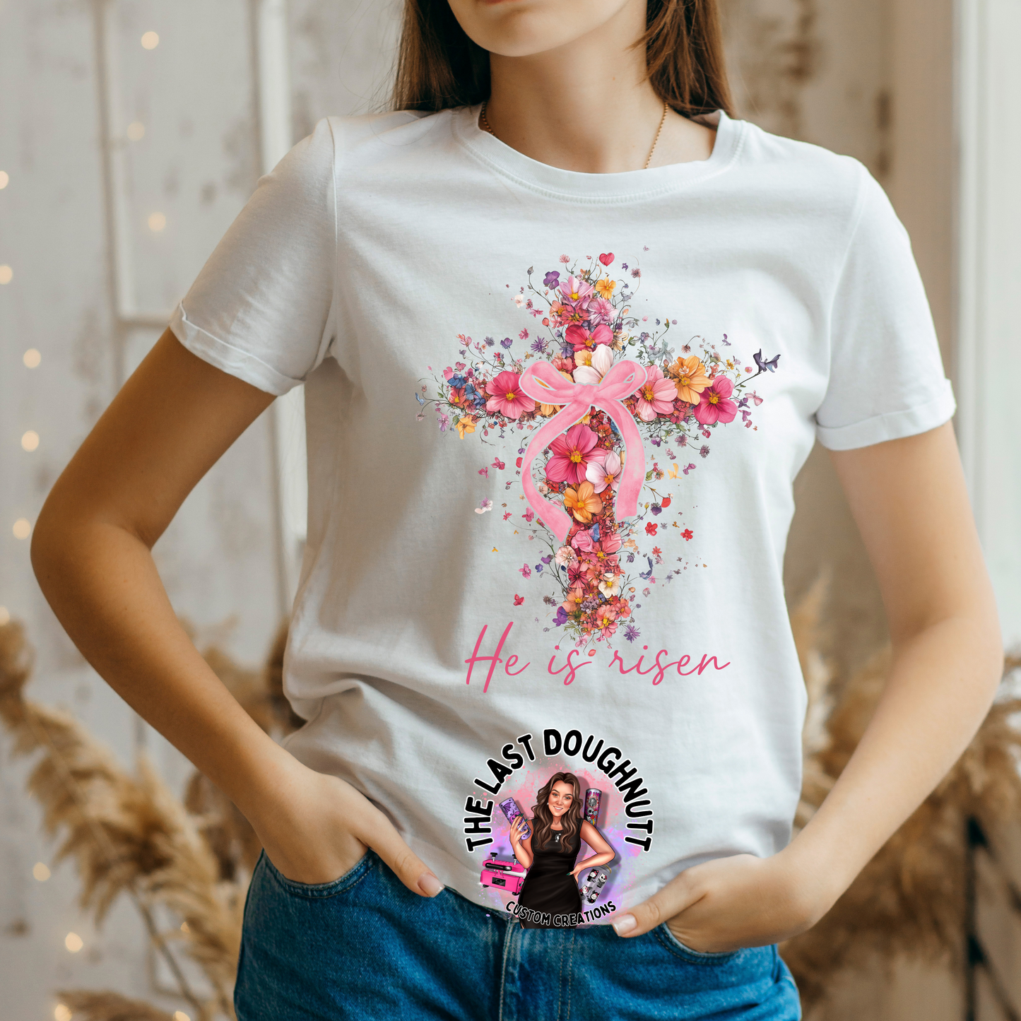 He is Risen Floral Cross Christian Easter T-Shirt