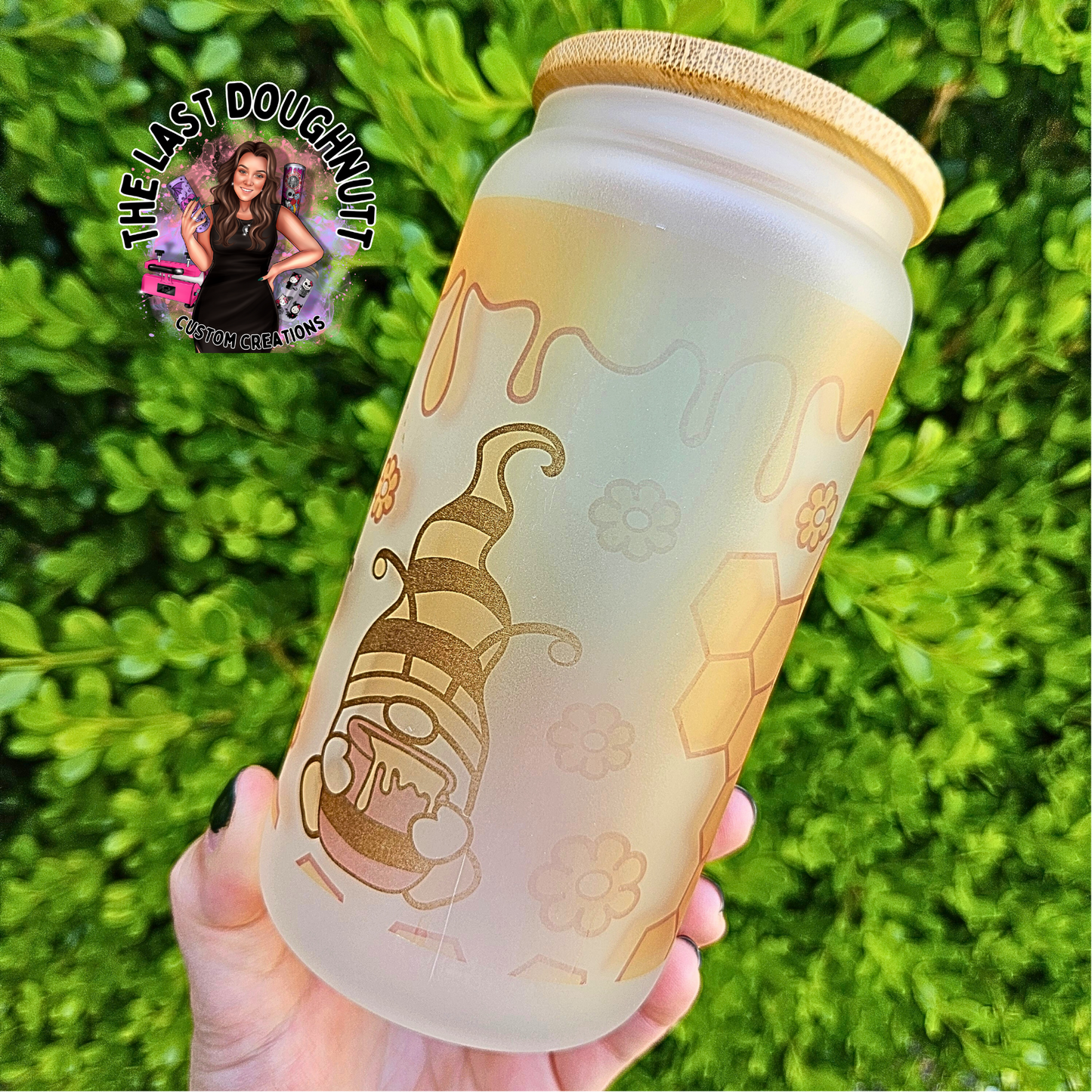 Gnome Bee Honey 1 (oopsie) - 16oz Glass Frosted Can Cup