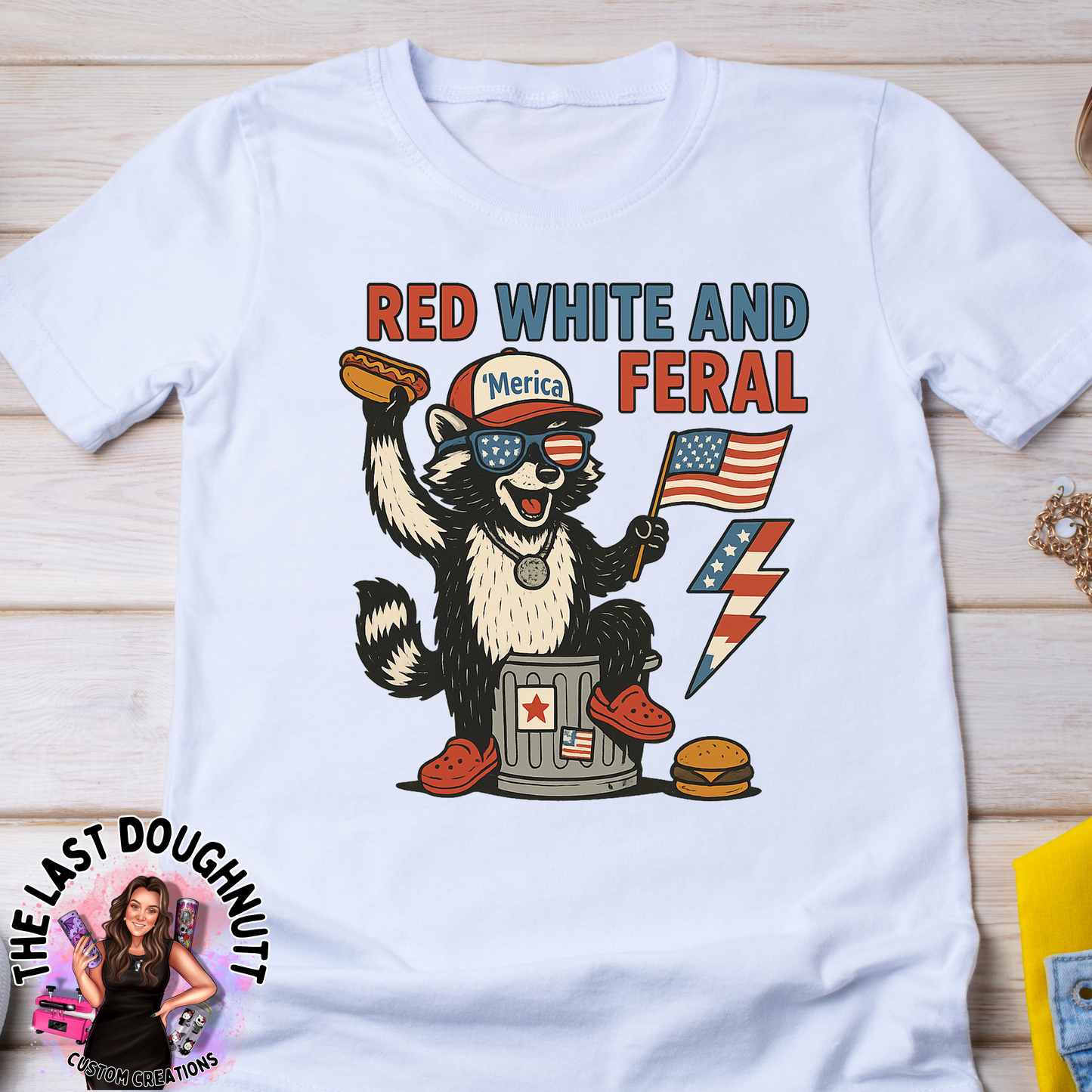 Red Whie Feral Raccoon America TShirt