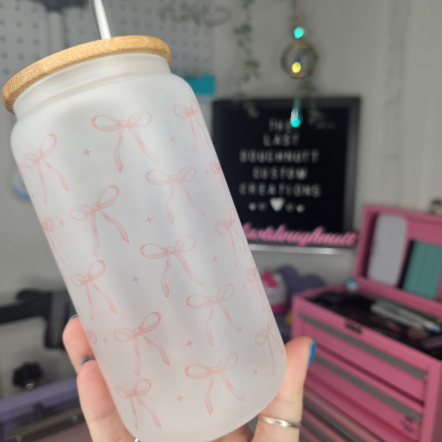 Coquette Pink Bows - 16oz Glass Can Cup