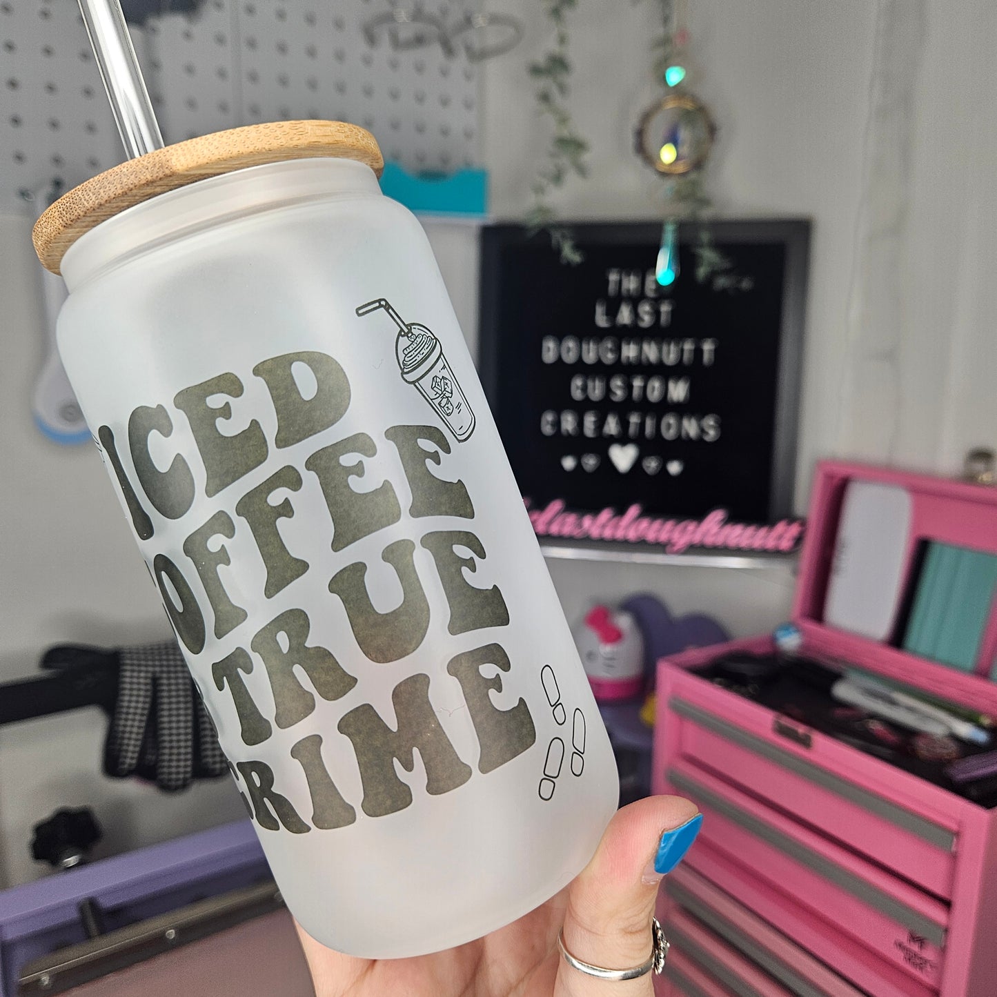 Iced Coffee & True Crime - 16oz Glass Can Cup