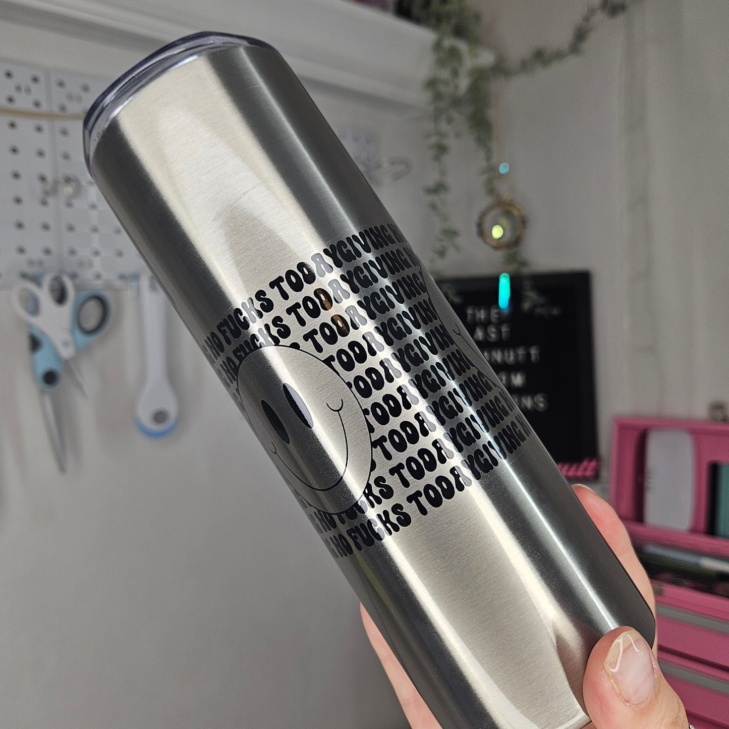 Giving No Fucks Smiley Raw Stainless - 20oz Skinny Tumbler