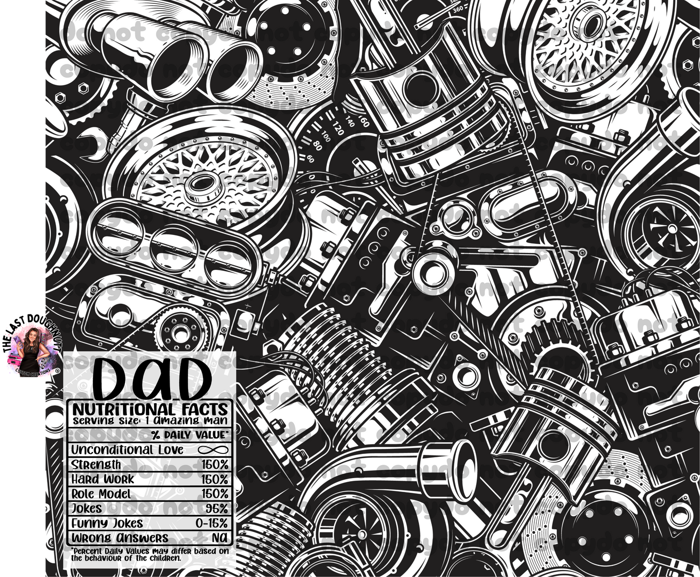 Car Parts Dad Nutrition Facts Sublimation Transfer