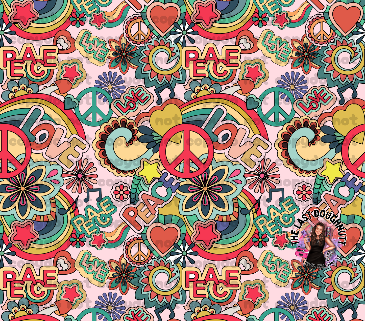 Retro Peace Love Flower Hippy Sublimation Transfer