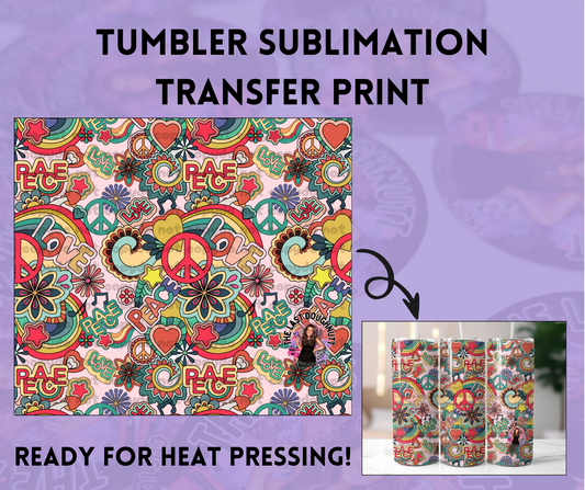 Retro Peace Love Flower Hippy Sublimation Transfer