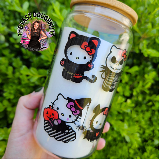 Spooky Kitty (oopsie) - 16oz Glass Clear Can Cup