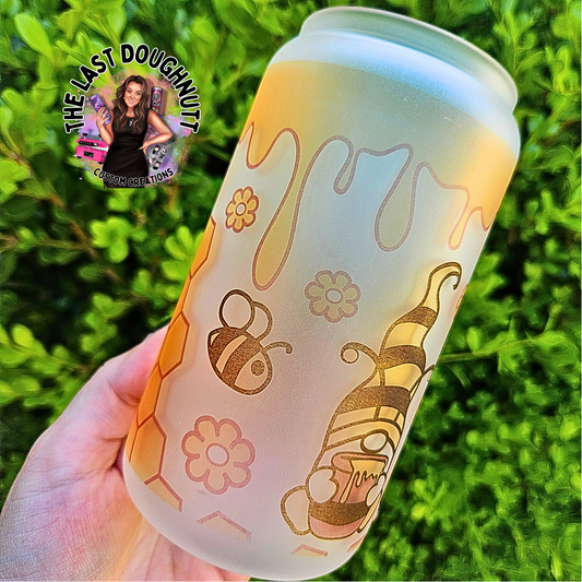 Gnome Bee Honey 2 (oopsie) - 16oz Glass Clear Can Cup