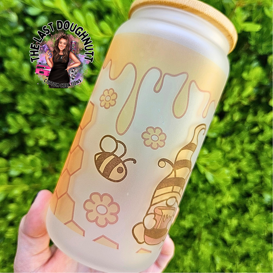 Gnome Bee Honey 1 (oopsie) - 16oz Glass Frosted Can Cup