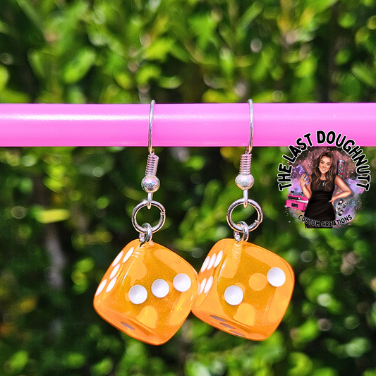 Orange Dice Earrings