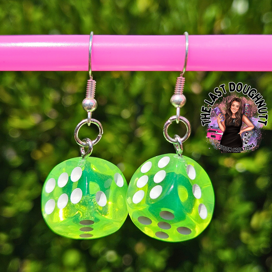 Slime Green Dice Earrings