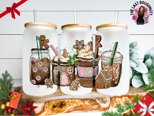 Gingerbread Drink Dreams - 16oz Glass Can Cup