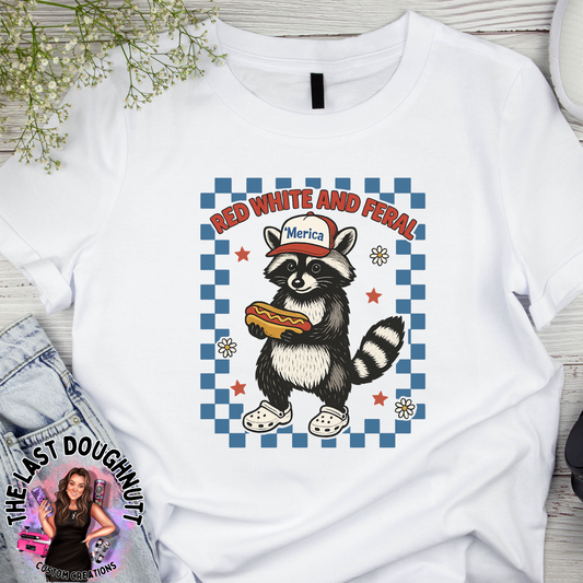 Red, White & Feral Checkered Patriotic TShirt
