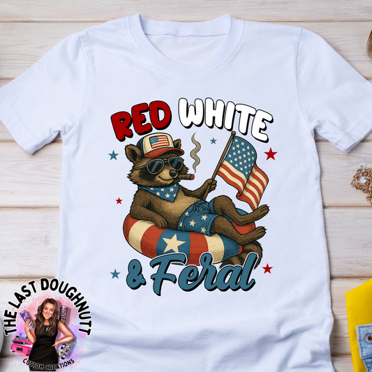 Red,White & Feral Cigar Raccoon Patriotic TShirt