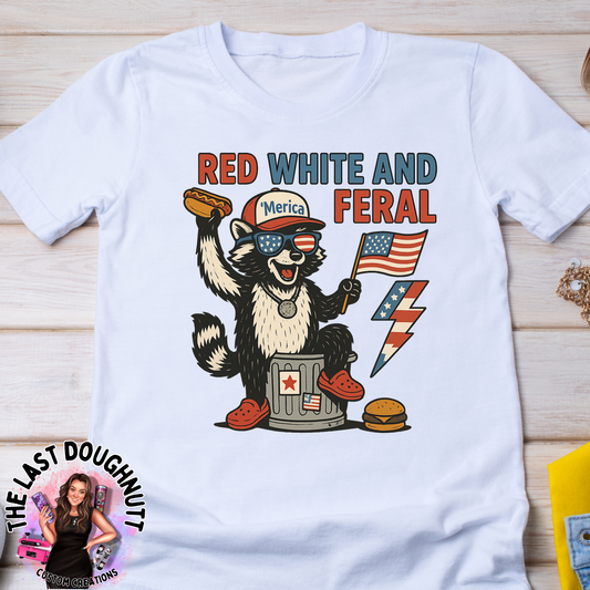 Red Whie Feral Raccoon America TShirt