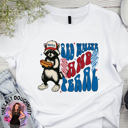 Red, White & Feral Raccoon Hotdog Patriotic TShirt