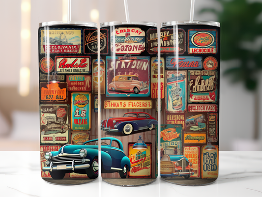 Antique Signs & Car - 20oz Skinny Tumbler