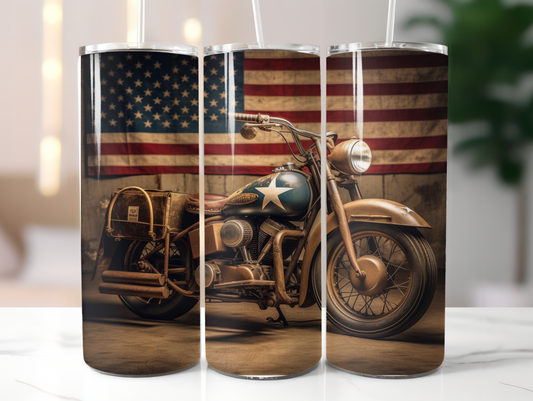 Classic Motorcycle American Flag - 20oz Skinny Tumbler