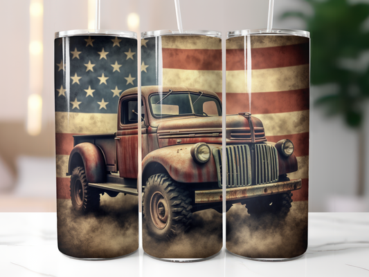 Classic Truck American Flag - 20oz Skinny Tumbler