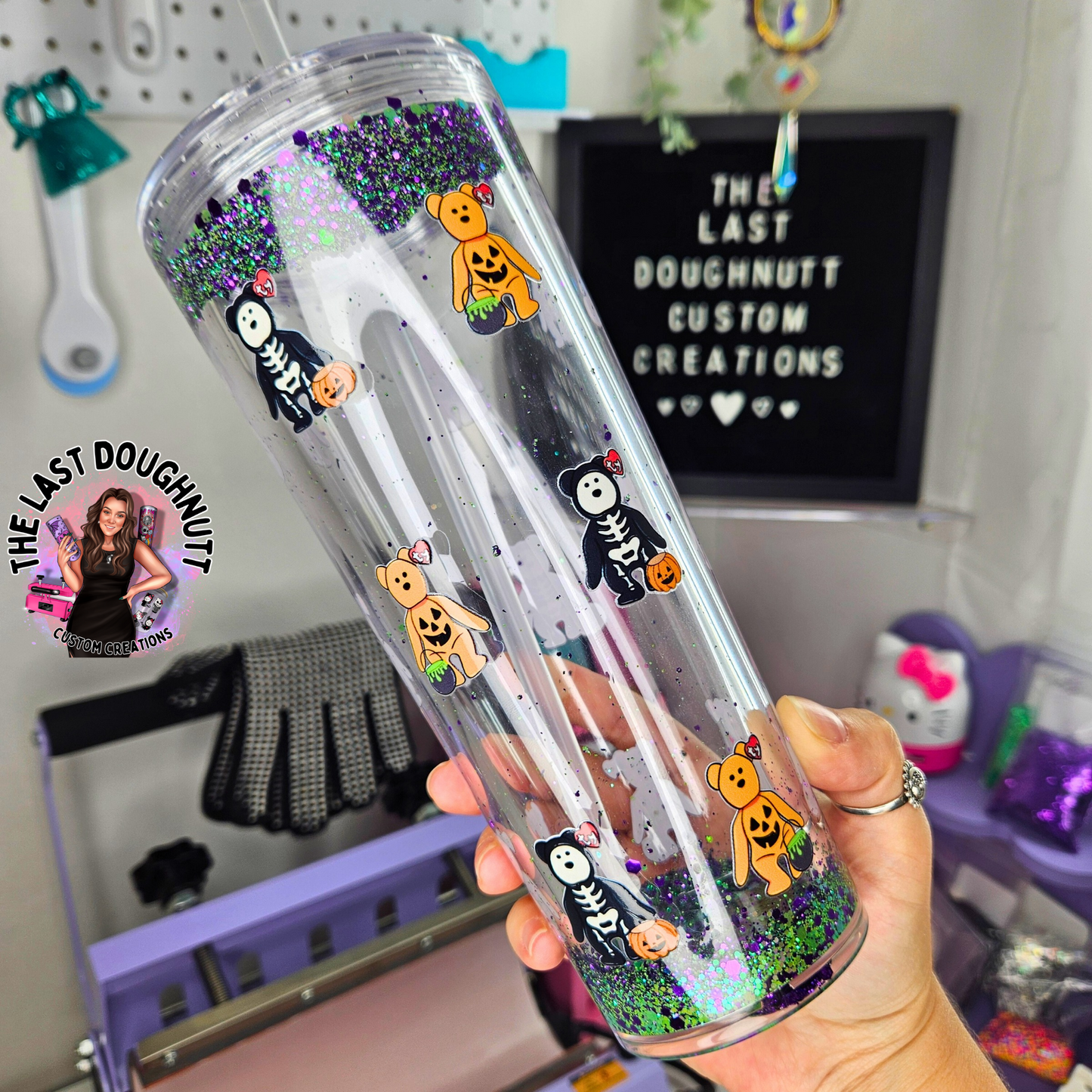 Halloween Bear Snowglobe Acrylic Tumbler