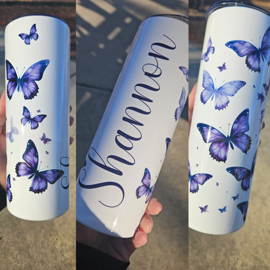 Purple Butterfly W/ Name Personalized - 30oz Skinny Tumbler